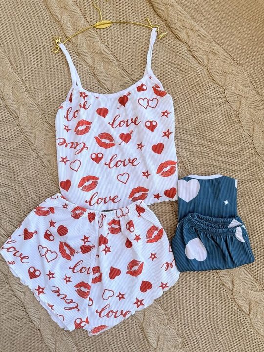 ست تاپ و شلوارک راحتی زنانه قلبی و ماچ
